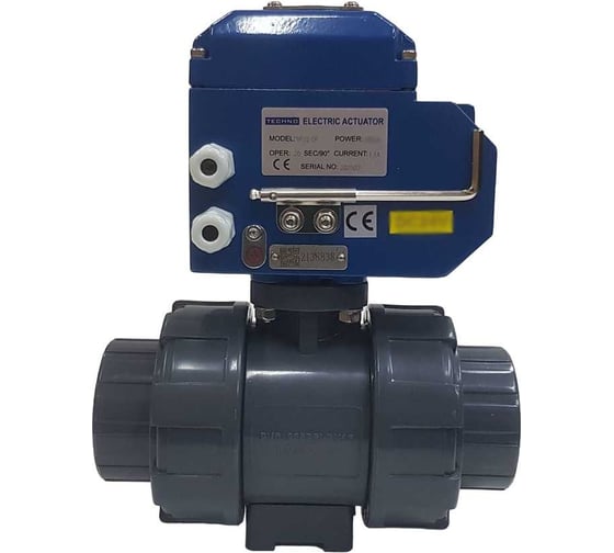 Двухходовой ПВХ шаровый кран TECHNO 2050PVC-NP30DF24V DN50, с электроприводом 30Нм, 24В, управление открыто/закрыто 672502