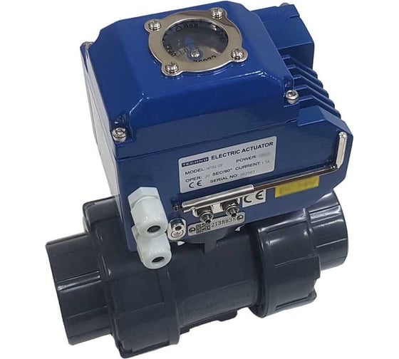 Двухходовой ПВХ шаровый кран TECHNO 2050PVC-NP30DF24V DN50, с электроприводом 30Нм, 24В, управление открыто/закрыто 672502
