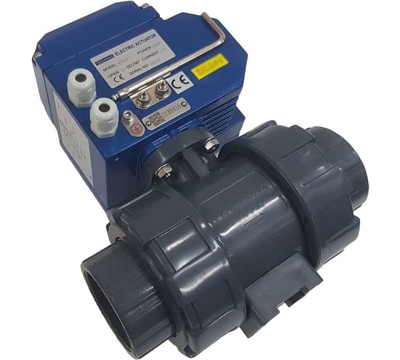 Двухходовой ПВХ шаровый кран TECHNO 2050PVC-NP30DF24V DN50, с электроприводом 30Нм, 24В, управление открыто/закрыто 672502
