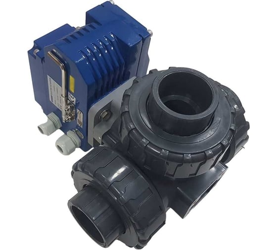 Трехходовой ПВХ шаровый кран TECHNO 3040PVC-NP50DF24V DN40, с электроприводом 50Нм, 24В, управление открыто/закрыто 673402