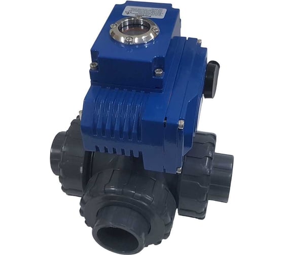 Трехходовой ПВХ шаровый кран TECHNO 3040PVC-NP50DF24V DN40, с электроприводом 50Нм, 24В, управление открыто/закрыто 673402