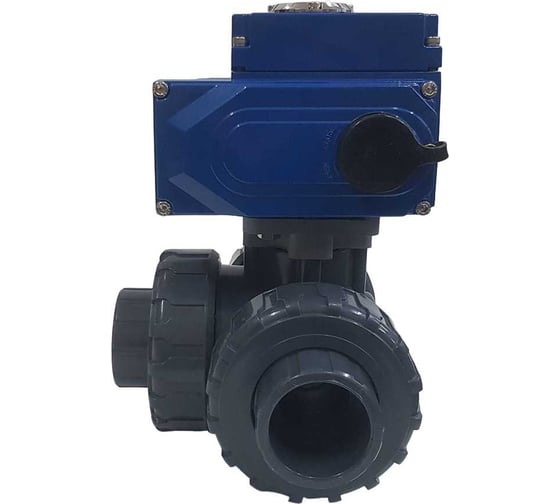 Трехходовой ПВХ шаровый кран TECHNO 3050PVC-NP50DF230V DN50, с электроприводом 50Нм, 230В, управление открыто/закрыто 673501