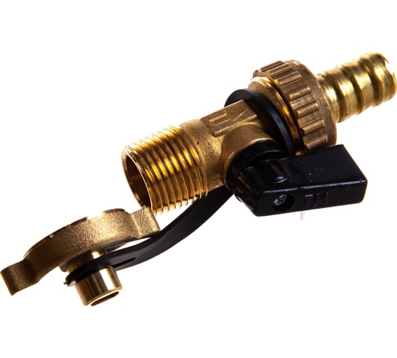 Сливной шаровой кран Tiemme Boiler НН, 1/2", со штуцером, черный флажок 2950001