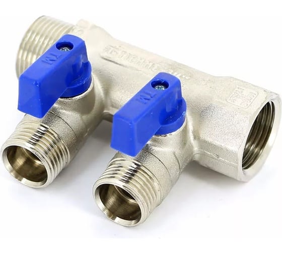 Коллектор Tiemme НВ, 3/4", 2х1/2"х16, Н 36 мм, никелированный, с кранами 1820004