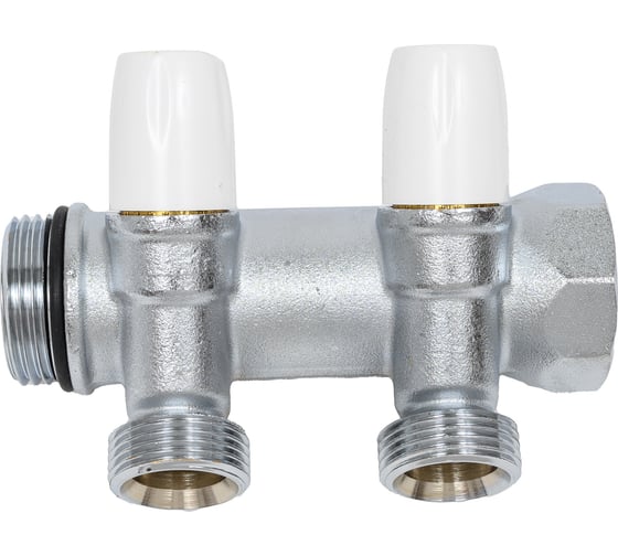Коллектор Tiemme НВ, 1", 2х3/4"EK, Н 50 мм, хромированный, с вентилями 1860024
