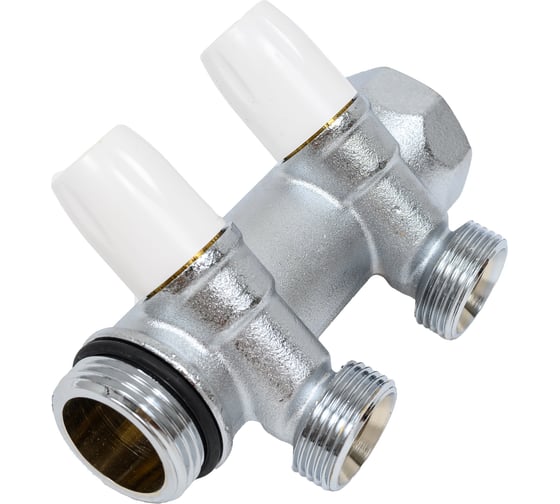 Коллектор Tiemme НВ, 1", 2х3/4"EK, Н 50 мм, хромированный, с вентилями 1860024