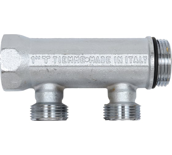 Коллектор Tiemme НВ, 1", 2х3/4"EK, Н 50 мм, хромированный, с вентилями 1860024