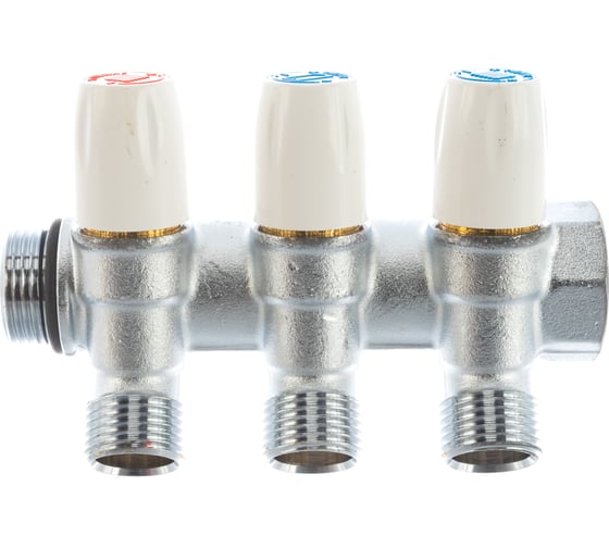 Коллектор Tiemme Maxima НВ, 3/4", с вентилями, 3 выхода, 1/2", Н 36 мм, хром 1860005