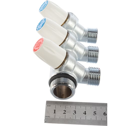 Коллектор Tiemme Maxima НВ, 3/4", с вентилями, 3 выхода, 1/2", Н 36 мм, хром 1860005
