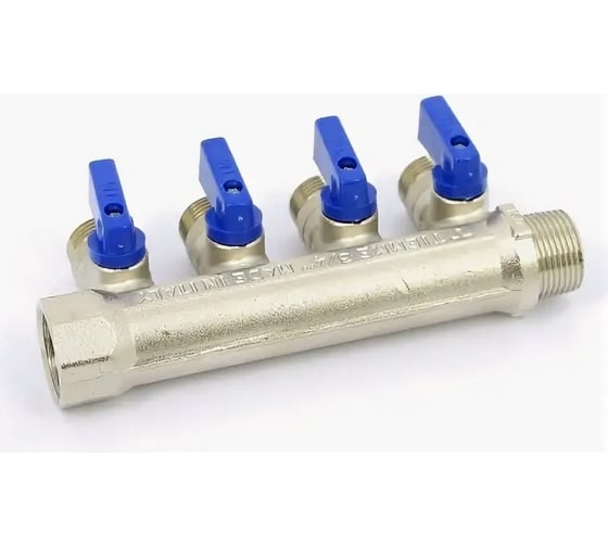 Коллектор Tiemme НВ, 3/4", 4х1/2"х16, Н 36 мм, никелированный, с кранами 1820049/1824N160404
