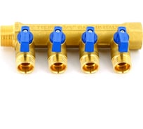 Коллектор Tiemme НВ 3/4', 4х1/2'х16 Н 36 мм, с кранами 1820016/1824G160404