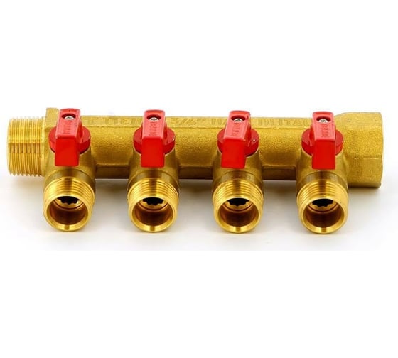 Коллектор Tiemme НВ 3/4', 4х1/2'х16 Н 36 мм, с кранами 1820016/1824G160404
