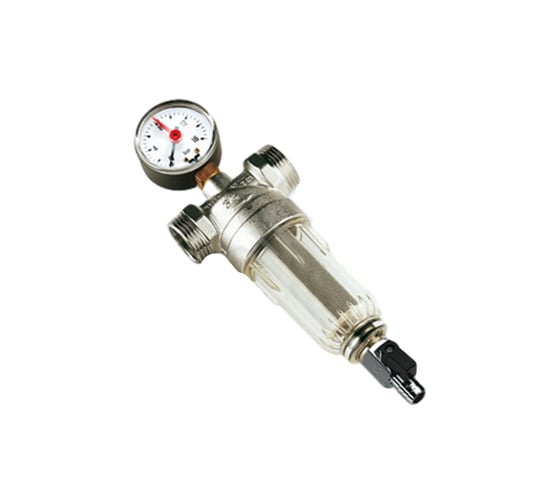 Промывной фильтр Tiemme с манометром, пластиковой колбой, 1/2"В-3/4"Н 3130017 1