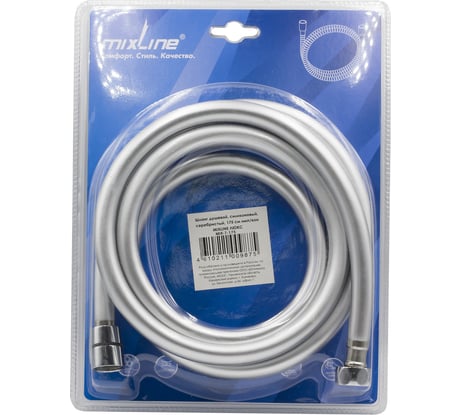 Шланг душевой MIXLINE 175 см имп/кон, силиконовый, серебристый MIX-7-175 ЛЮКС (блистер) 553190