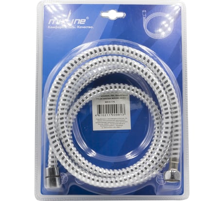 Шланг душевой MIXLINE 175 см имп/кон, ПВХ, белый/хром MIX-5-175 ЛЮКС (блистер) 553184