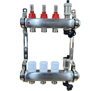 Коллектор для теплого пола SANEXT с расходомерами, автоматический в/о и дренаж., ДУ25, ВР1"х 3 контура НР 3/4" 8523-1