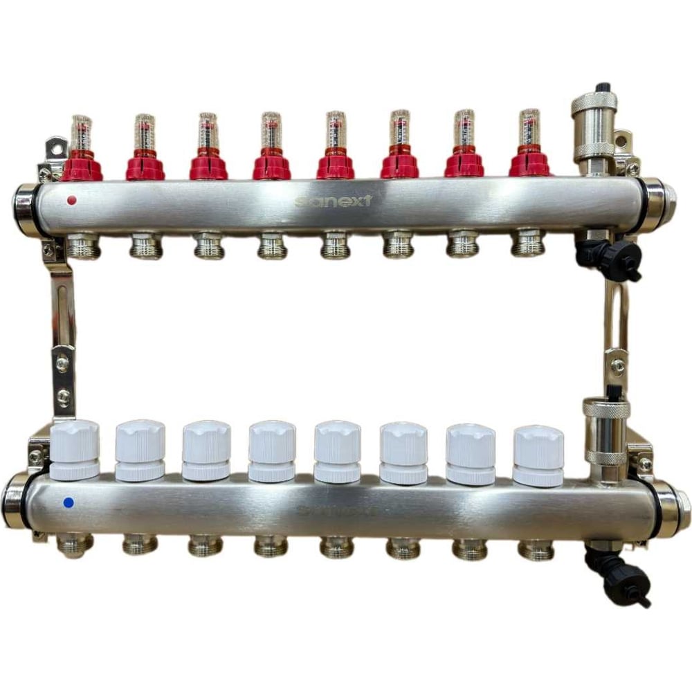 Коллектор для теплого пола SANEXT нержавеющая сталь, с расходомерами ...