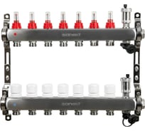 Коллектор для теплого пола SANEXT с расходомерами, автоматический в/о и дренаж., ДУ25, ВР1"х 7 контуров НР 3/4" 8527-1