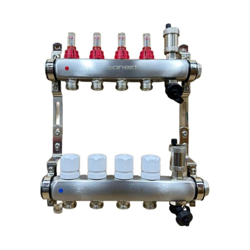 Коллектор для теплого пола SANEXT нержавеющая сталь, с расходомерами ...
