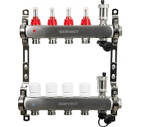 Коллектор для теплого пола SANEXT с расходомерами, автоматический, в/о и дренаж., ДУ25, ВР1"х 4 контура НР 3/4" 8524-1
