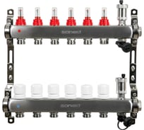 Коллектор для теплого пола SANEXT с расходомерами, автоматический в/о и дренаж., ДУ25, ВР1"х 6 контуров НР 3/4" 8526-1