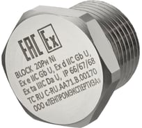 Заглушка ООО "БЛОК" BLOCK 20 Рн (никелированная латунь) под ключ, М20x1,5 6g, 1Ex db IIC Gb X / 1Ex e IIC Gb X / Ex ta IIIC Da X, IP66/67/68 20 Рн Ni