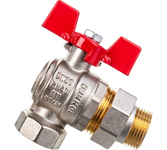 Шаровой кран угловой с американкой ROMMER 3/4", ВН/НР, RBV-0006-0610220, RG008UB5BO3F41