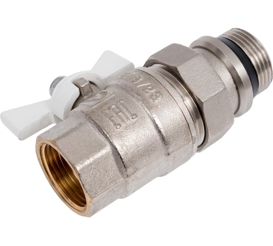 Кран шарой BASE с полусгоном 3/4 внутренняя-наружная резьба с дополнительным уплотнением белая рукоятка VALTEC VT.227.NRW.05 1