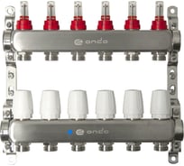 Коллекторная группа ONDO нержавеющая сталь, 6 выходов, в сборе с расходомерами и термостатическими клапанами без сливных кранов и воздухоотводчиков BKGWDV06