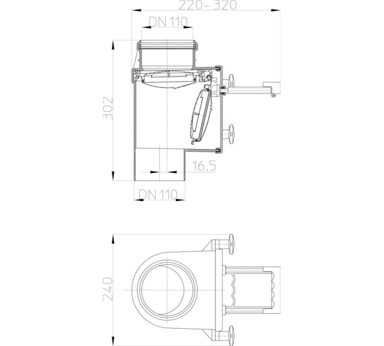 Вертикальный канализационный затвор HL (с фиксатором) DN110 HL 710.1V
