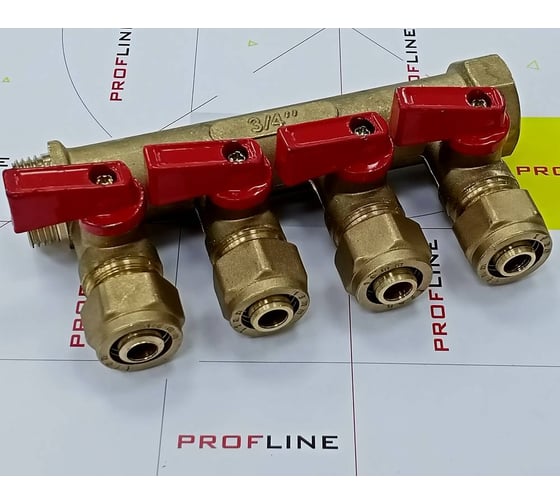 Коллектор для м/п труб 3/4x3/4x16x4 вых с кранами PROFLINE УТ-00036226