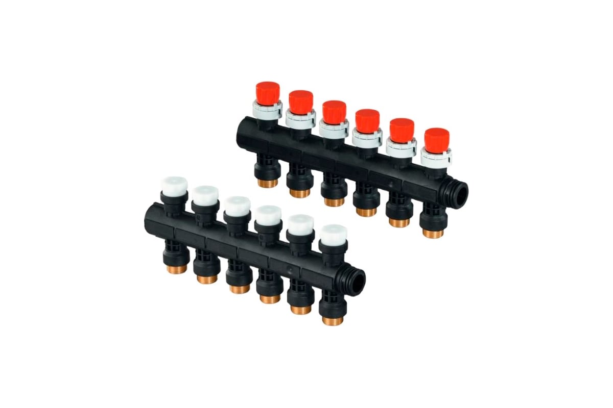 Коллектор Uponor с клапанами Vario Plus пластиковый, выходы 6X 3/4 ...