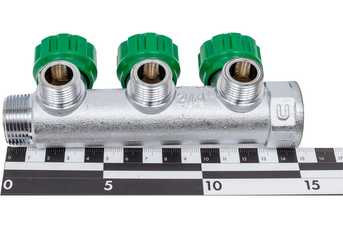 Регулирующий коллектор FAR 3/4 ВР-НР, с 3 отверстиями 1/2 НР, плоское ...