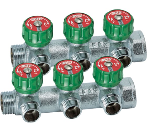 Регулирующий коллектор FAR 3/4 ВР-НР, с 3 отверстиями 1/2 НР FK 3822 3412 SET2 1