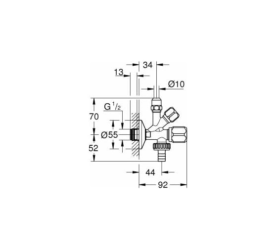 Комбинированный угловой вентиль Grohe WAS с уплотнительным кольцом 1/2 22036000