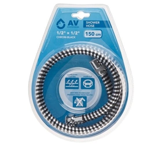 Шланг душевой AV Engineering, PVC, 1/2 г-г 150 см, хром-черн. AVSSS-107