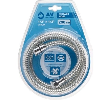 Шланг душевой AV Engineering, PVC, 1/2 г-г, 200 см, хром, AVSSS-112
