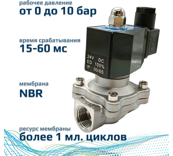 Соленоидный клапан прямого типа с мембраной принудительного подъёма ArTorq 2/2 нормально закрыт, G 1/2”, корпус нержавеющая сталь,SK15N200GN.24DC