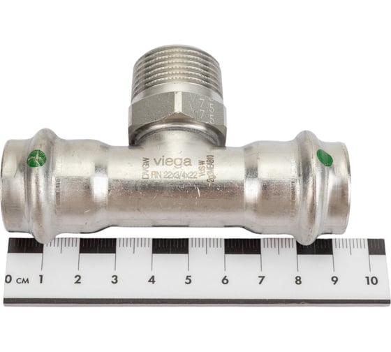 Тройник Viega Sanpress Inox с SC-Contur, 22x3/4"x22 мм, нержав.сталь 445980