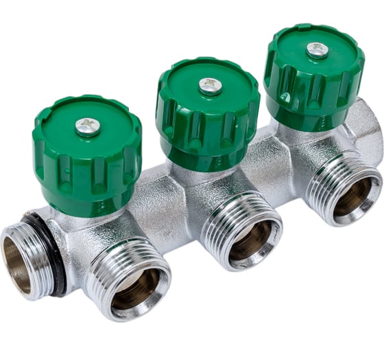 Коллектор Hoobs латунный хром 3/4" x 3/4" (евроконус) - 3 вых. 03102H 1