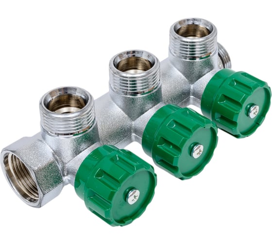 Коллектор Hoobs латунный хром 3/4" x 3/4" (евроконус) - 3 вых. 03102H
