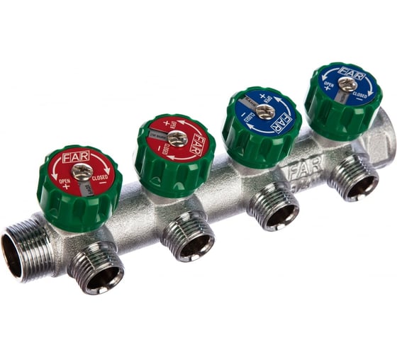 Регулирующий коллектор FAR 3/4" (ВР-НР) с 4 отв. 1/2" НР (заглушка для коллектора FK 4150 34 в комплекте) FK 3824 341241
