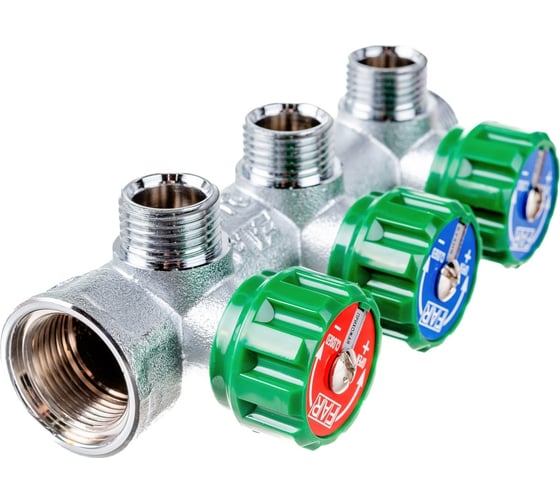 Регулирующий коллектор FAR 3/4" (ВР-НР) с 3 отв. 1/2" НР (заглушка для коллектора FK 4150 34 в комплекте) FK 3822 341241