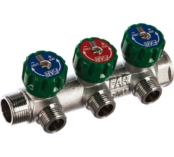 Регулирующий коллектор FAR 3/4" (ВР-НР) с 3 отв. 1/2" НР, плск.упл (заглушка для коллектора FK 4150 34 в комплекте) FK 3822 3412TP41