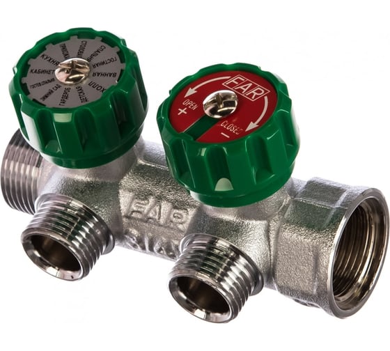 Регулирующий коллектор FAR 3/4" (ВР-НР) с 2 отв. 1/2" НР (заглушка для коллектора FK 4150 34 в комплекте) FK 3821 341241