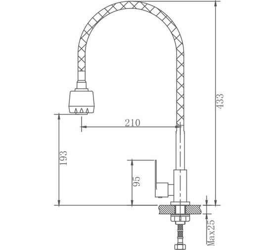 Кран моно Valfex Vela Сhrome, гибкий излив, нерж. сталь VF.4181