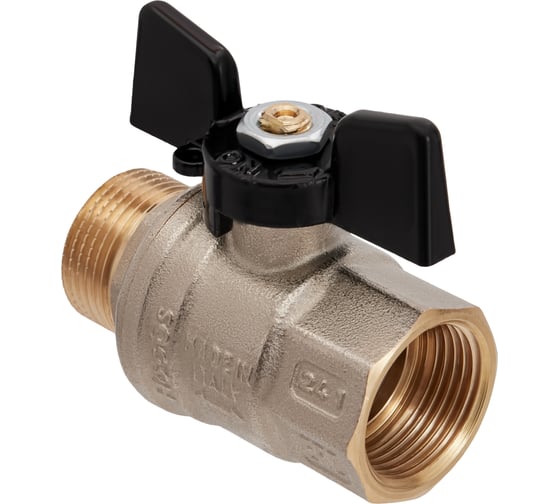 Кран шаровой латунный Hoobs НР/ВР 1/2'' бабочка чёрная, 4 шт/уп. 15142H