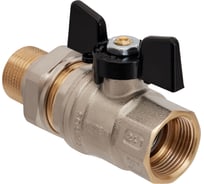 Кран шаровой латунный с американкой Hoobs НР/ВР 1/2'' бабочка чёрная, 14 шт/уп. 15152H