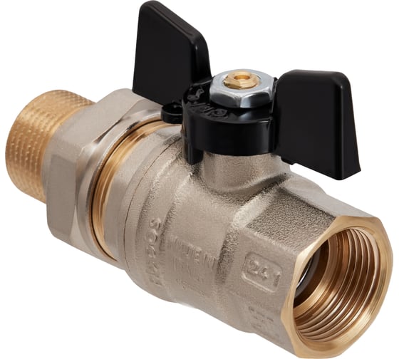 Кран шаровой латунный с американкой Hoobs НР/ВР 1/2'' бабочка чёрная, 14 шт/уп. 15152H 1