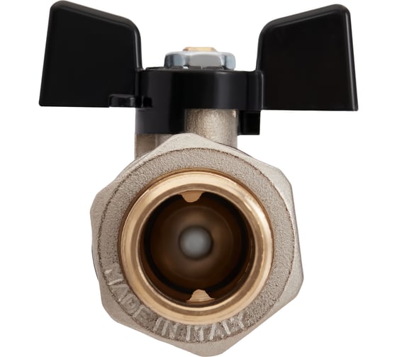 Кран шаровой латунный с американкой Hoobs НР/ВР 1/2'' бабочка чёрная, 14 шт/уп. 15152H